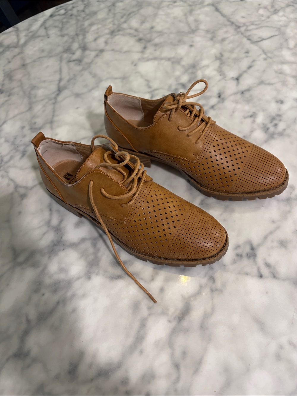 White Mountain Cognac Perforated Lace-Up Flats